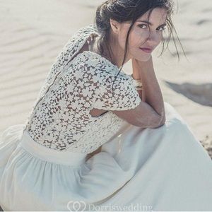 Dorris Wedding Lace A-line Cap Sleeve Tea Length Dress